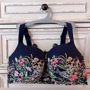 Cacique Comfort Bliss Lightly Lined Balconette Bra Size 42DDD - Navy Blue Floral